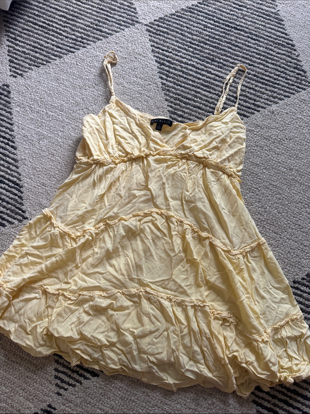 Blue Blush Pale Yellow Ruffled Spaghetti Strap Dress